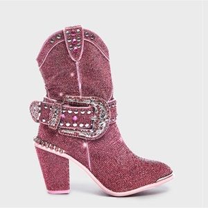 New with box Dolls Kill Club Exx pink rhinestone sheriff shine cowboy boots sz 9